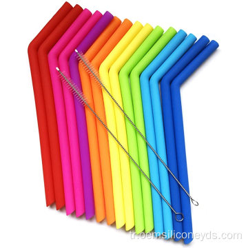 Özel Silikon Yedek Pipalar Kullanımlık Smoothie Straws